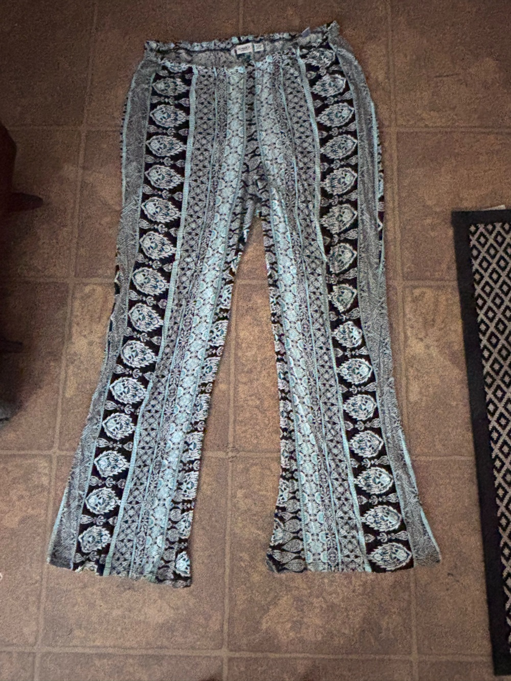 Cato Black and Teal Boho Print Palazzo Pants